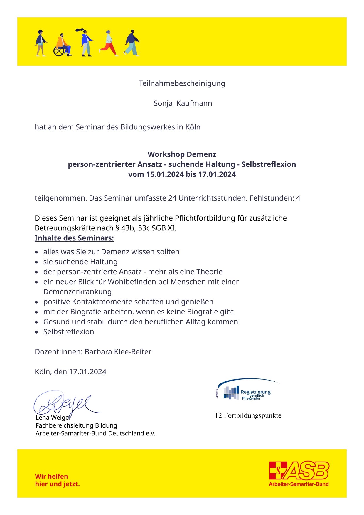 Workshop Demenz – person-zentrierter Ansatz